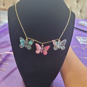 Triple butterfly resin necklace